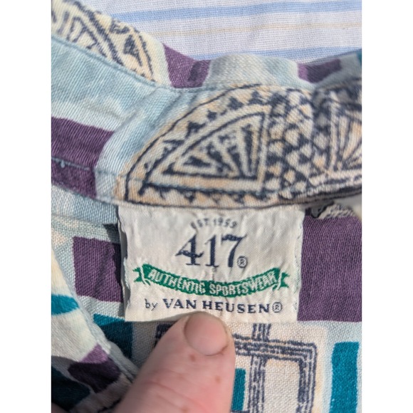 Vintage Van Heusen 417โ Men's Geometric Shirt Size XL Button Up Short Sleeve - Picture 8 of 12